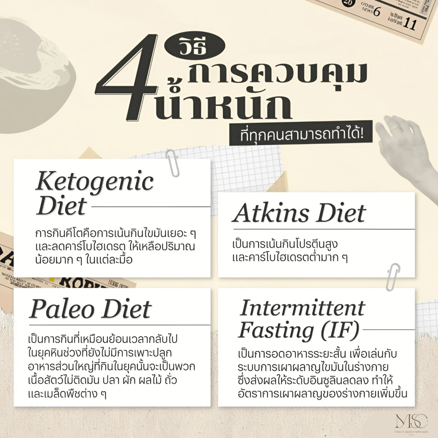 4 วิธีการควบคุมน้ำหนัก
