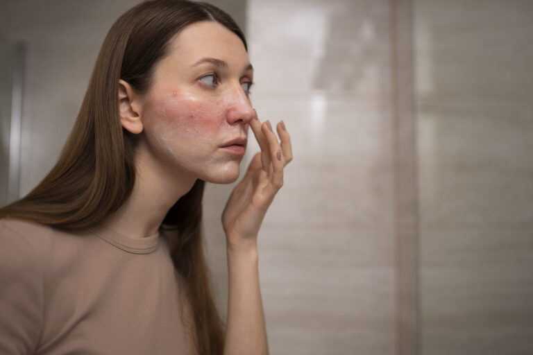 woman-looking-her-rosacea-mirror