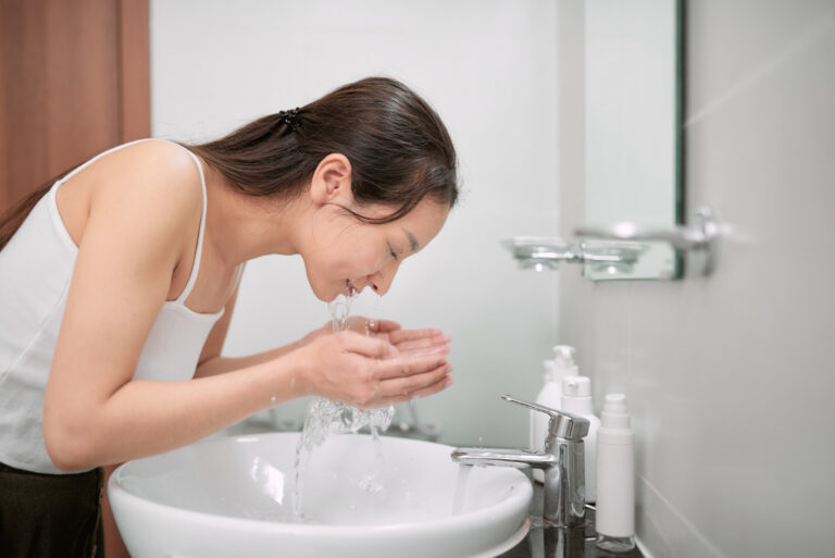 Female taking care of her skin